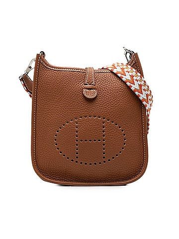 Hermès Hermes Evelyne TPM Amazon Crossbody Shoulder Bag, Gold/Brown, Silver Hardware, Taurillon Clemence Leather, Women's. (view 1)