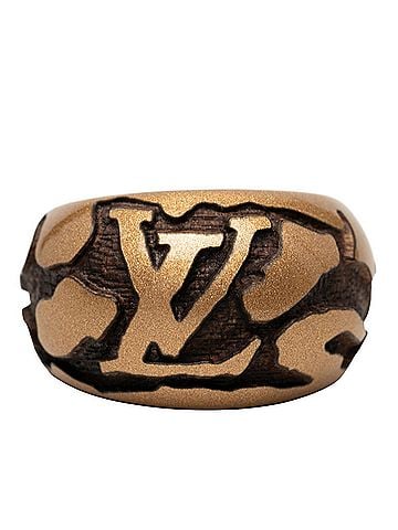 Louis Vuitton Louis Vuitton Bague Leo Monogram Ring, Size #S, M66029, Metallic Gold, Brown Wood, Women's, LOUIS VUITTON (view 1)