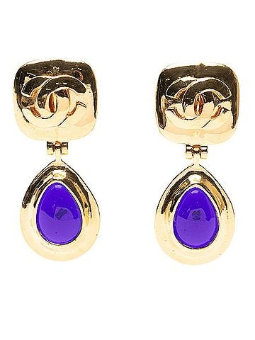 Chanel Chanel Vintage Coco Mark 97P Earrings, Gold/Blue Plated, Stone, Women's CHANEL (view 1)