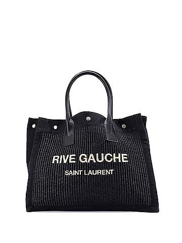 Saint Laurent Rive Gauche Shopper Tote Raffia with Canvas Small (view 1)