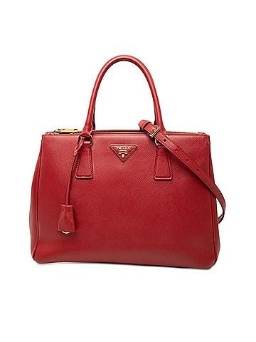 Prada Prada Triangle Logo Plate Saffiano Galleria Handbag 2-Way Crossbody Shoulder Bag Red Gold Leather Women's PRADA (view 1)