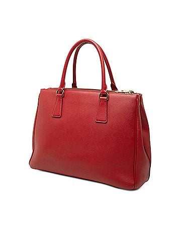 Prada Prada Triangle Logo Plate Saffiano Galleria Handbag 2-Way Crossbody Shoulder Bag Red Gold Leather Women's PRADA (view 2)
