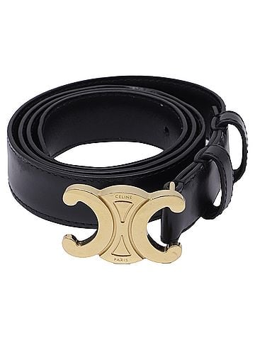 Céline Celine Triomphe Buckled Belt in Black Leather (view 1)