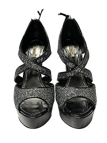 Miu Miu Miu Miu Glitter Embellished Platform Sandals in Black Patent Leather (view 2)