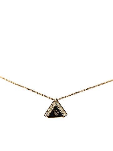 Christian Dior Christian Dior Dior Logo Triangle Motif Necklace, Gold and Black Plated Rhinestones, Women's. (view 1)
