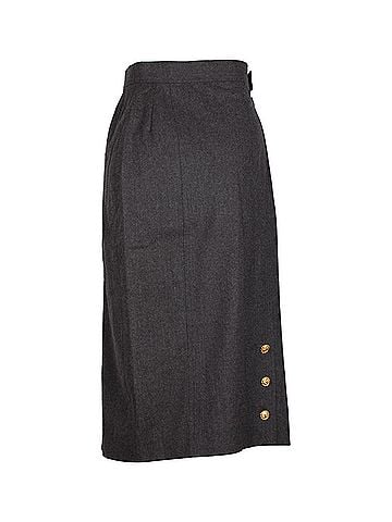 Chanel Chanel Gold Button Midi Skirt in Grey Wool (view 1)