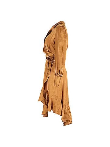 Zimmermann Zimmermann Asymmetric Ruffled Washed-Wrap Dress In Bronze Silk (view 2)