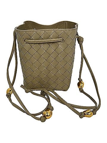 Bottega Veneta Bottega Veneta Small Intrecciato Bucket Bag in Olive Lamb Leather (view 1)
