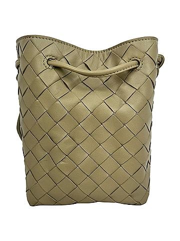 Bottega Veneta Bottega Veneta Small Intrecciato Bucket Bag in Olive Lamb Leather (view 2)