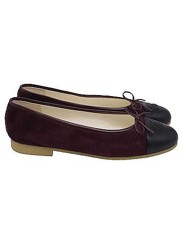 Chanel Chanel CC Bow Cap-Toe Ballet Flats in Burgundy Suede (view 1)