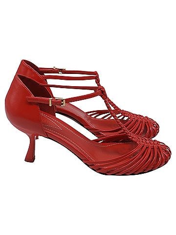 Zimmermann Zimmermann Braided T-Strap Pumps in Red Leather (view 1)