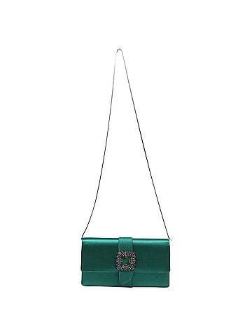 Manolo Blahnik Manolo Blahnik Capri Jewel Buckle Clutch Bag in Green Satin (view 1)