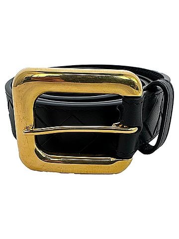 Bottega Veneta Bottega Veneta Contour Intrecciato Belt in Black Calf Leather (view 1)