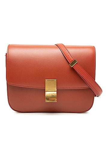 Céline Celine Classic Box Medium Shoulder Bag, Red Leather, Women's CELINE (view 1)