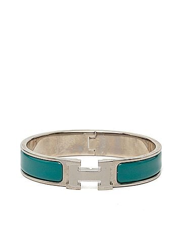 Hermès Hermes Click H PM Enamel Bracelet Bangle Silver Green Metal Women's HERMES (view 1)