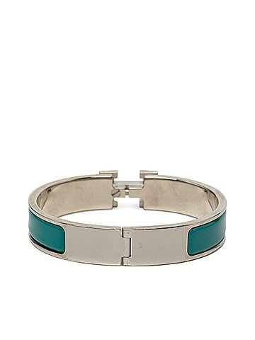 Hermès Hermes Click H PM Enamel Bracelet Bangle Silver Green Metal Women's HERMES (view 2)