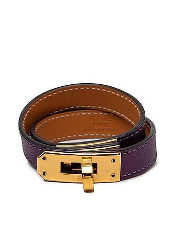 Hermès Hermes Kelly Double Tour double bracelet, ?P stamp, purple tones, gold hardware, Swift leather, women's. (view 1)