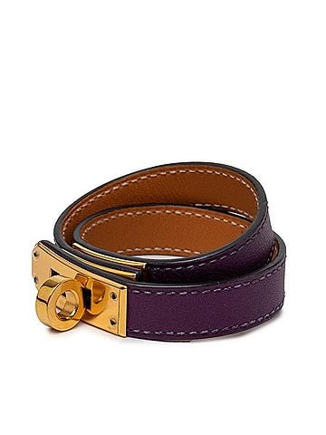 Hermès Hermes Kelly Double Tour double bracelet, ?P stamp, purple tones, gold hardware, Swift leather, women's. (view 2)