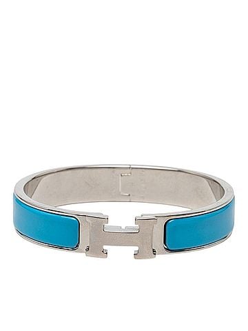 Hermès Hermes Click H PM Enamel Bracelet Bangle Silver Blue Metal Women's HERMES (view 1)