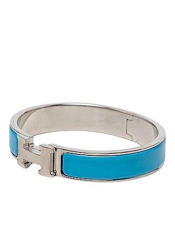 Hermès Hermes Click H PM Enamel Bracelet Bangle Silver Blue Metal Women's HERMES (view 2)