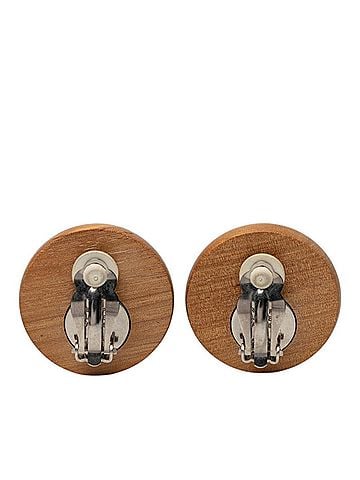 Hermès Hermes Sellier Round Earrings, Brown, Silver, Wood, Metal, Women's. (view 2)
