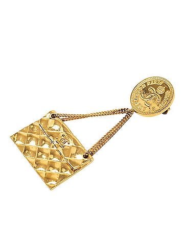 Chanel Chanel Coco Mark Matelassé Handbag Motif Vintage Brooch, Stamped 26, Gold Plated, Women's CHANEL (view 1)