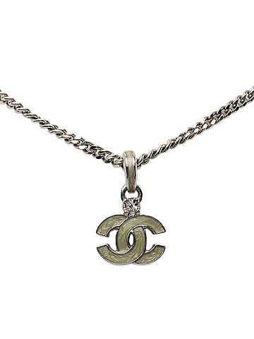 Chanel Chanel Coco Mark Pendant Necklace 04P Silver Green Metal Rhinestone Women's CHANEL (view 1)