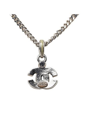 Chanel Chanel Coco Mark Pendant Necklace 04P Silver Green Metal Rhinestone Women's CHANEL (view 2)