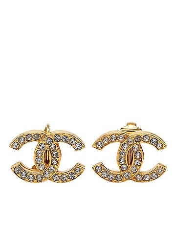 Chanel Chanel Coco Mark Earrings, Gold Plated, Rhinestone, Women's CHANEL (view 1)