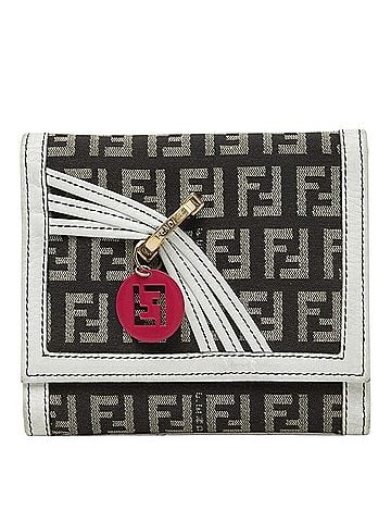 Fendi Fendi Zucchino Logo Charm Tri-fold Wallet 8M0177 White Brown Canvas Leather Women's FENDI (view 1)
