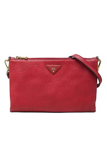 Prada Prada Triangle Logo Plate Shoulder Bag Clutch Red Leather Women's PRADA (view 1)