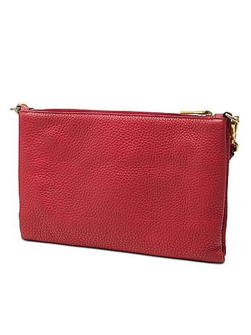 Prada Prada Triangle Logo Plate Shoulder Bag Clutch Red Leather Women's PRADA (view 2)