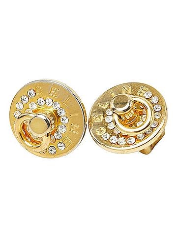 Céline Celine Logo Round Earrings, Gold Plated Rhinestones, Women's CELINE (view 1)