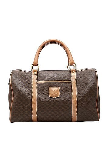 Céline Celine Macadam Handbag Boston Bag Brown Leather Women's CELINE (view 1)