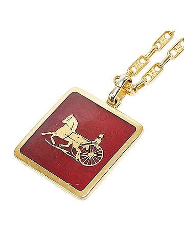 Céline Celine Macadam Carriage Square Plate Chain Pendant Necklace, Gold and Red Plated, Women's. (view 1)