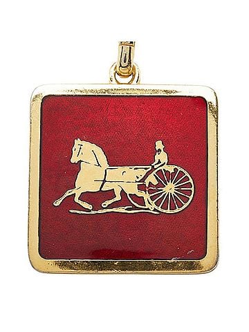 Céline Celine Macadam Carriage Square Plate Chain Pendant Necklace, Gold and Red Plated, Women's. (view 2)
