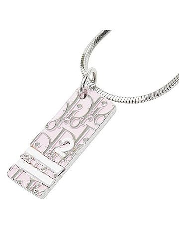Christian Dior Christian Dior Dior Trotter Logo Plate Chain Pendant Necklace, Silver and Pink Metal, Women's. (view 1)