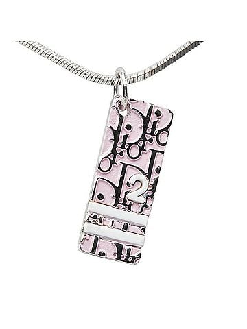 Christian Dior Christian Dior Dior Trotter Logo Plate Chain Pendant Necklace, Silver and Pink Metal, Women's. (view 2)