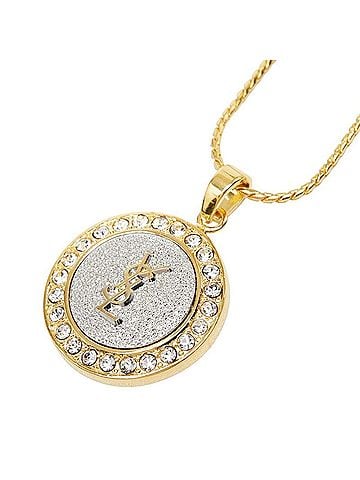Yves Saint Laurent Yves Saint Laurent Saint Laurent YSL Logo Round Chain Pendant Necklace, Gold and Silver Plated Rhinestone, Women's. (view 1)