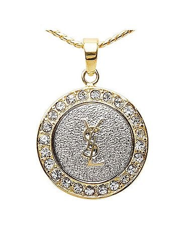 Yves Saint Laurent Yves Saint Laurent Saint Laurent YSL Logo Round Chain Pendant Necklace, Gold and Silver Plated Rhinestone, Women's. (view 2)