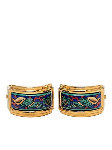 Hermès Hermes enamel cloisonné earrings, gold multicolor plated, women's. (view 1)