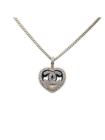 Chanel Chanel Coco Mark Heart Motif Necklace, Gold and Black Plated Rhinestones, Women's CHANEL (view 1)