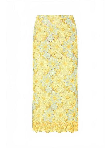 Milly Alani Lace Midi Skirt in Yellow (view 1)