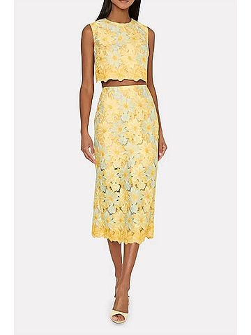 Milly Alani Lace Midi Skirt in Yellow (view 2)