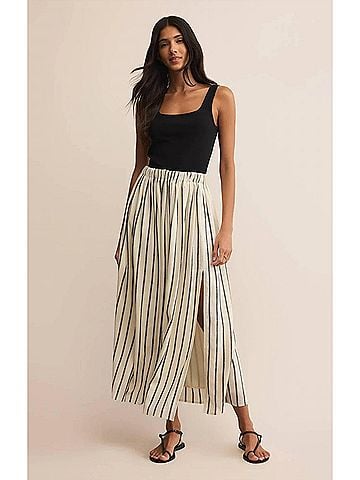 Z Supply Kassidy Stripe Linen Skirt in Black (view 2)