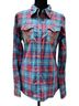 Roar 100% Cotton Plaid Multi Color Blue Red Button-Down Shirt Size M - photo 1