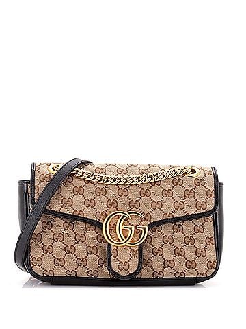 Gucci GG Marmont Flap Bag Diagonal Quilted GG Canvas with Leather Small (view 1)