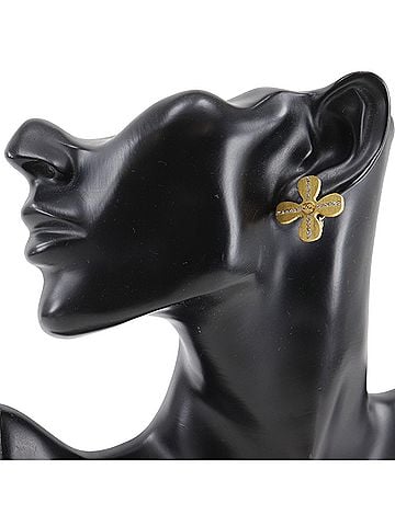 Chanel Chanel Clover Coco Mark Earrings, Gold Plated with Rhinestones, 2001 Model, 01P, Approx. 7.6g, Women's. (view 2)