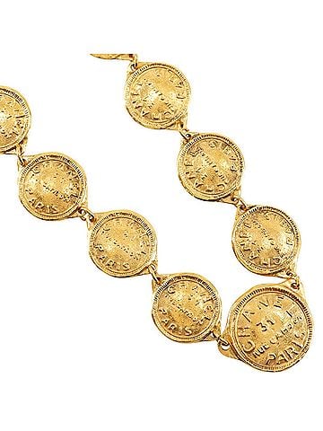 Chanel Chanel Cambon Logo Necklace, Coin Motif, Gold Plated, Approx. 101g, Women's (view 1)