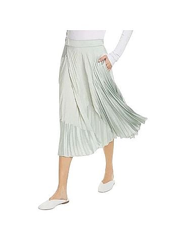 Vince. Mixed Media Pleated Satin Midi Skirt Casual Skirt (view 2)